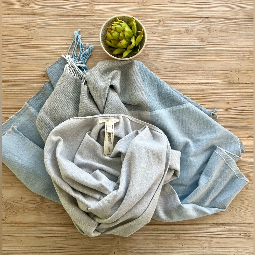 Eileen Fisher Made in Italy Recycled Cotton Colorblock Poncho Wrap Shawl OS